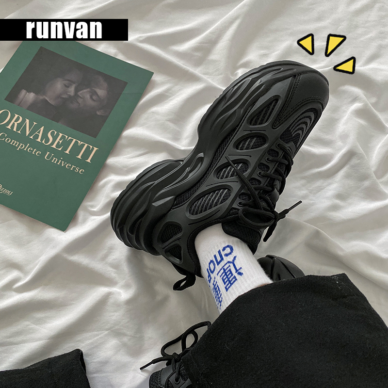 Summer Dad Shoes for Men, Trendy Casual Sports Shoes, Niche High-End Functional Style, Black Warrior Breathable Black Shoes