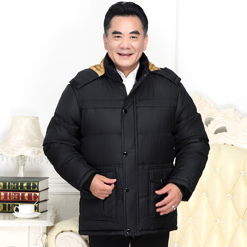 加绒加厚中年男士棉衣外套棉服冬装口袋款中老年男装棉袄爸爸装