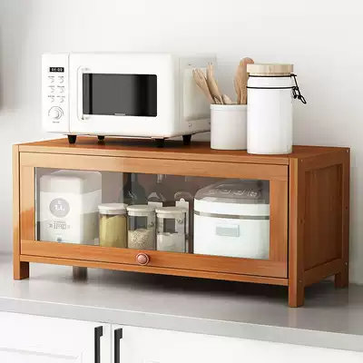 Kitchen shelf storage artifact Floor-to-ceiling household oven Microwave oven with door dustproof multi-layer storage cabinet Solid wood