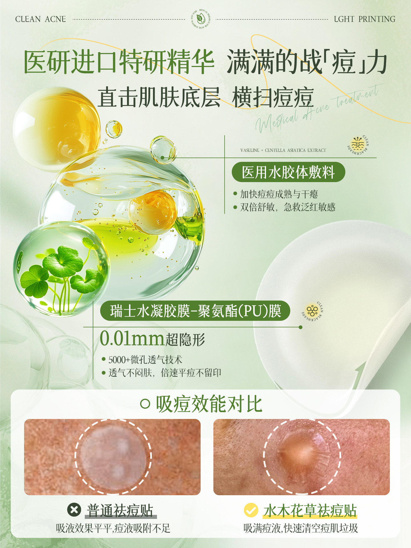 Acne Patch Repairs Acne Marks, Hydrocolloid Dressing, Non-Wound Removal, Medical Grade, Pus-Absorbing, Artificial Skin, Invisible Acne Patch