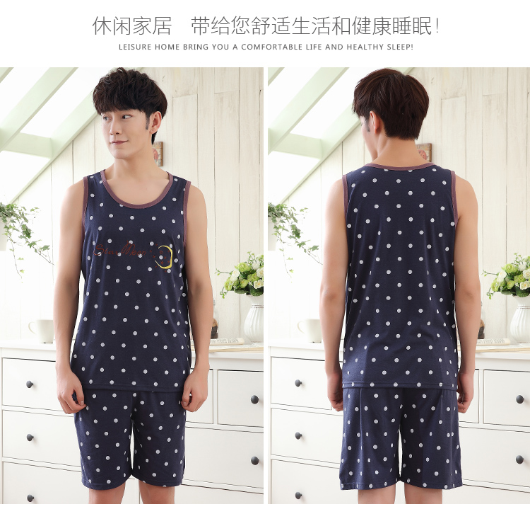 Không tay vest đồ ngủ nam mùa hè sọc kích thước lớn lỏng cotton phần mỏng quần short giản dị có thể được đeo bên ngoài dịch vụ nhà phù hợp với