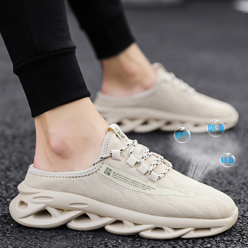 Canvas men's shoes Soft bottom low Help Korean version casual personality Semi-drag 2022 Summer new men's web surface breathable wave shoes