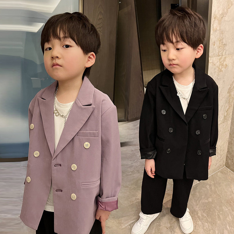 Boy suit jacket with single piece wave handsome, trendy spring autumn 2-3456 year old baby boy black casual little west suit