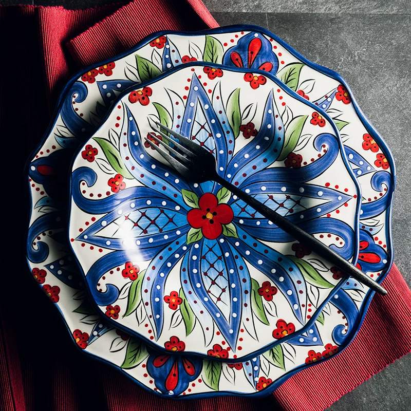 Ceramic tableware, dinner plate, hand painting, boho style