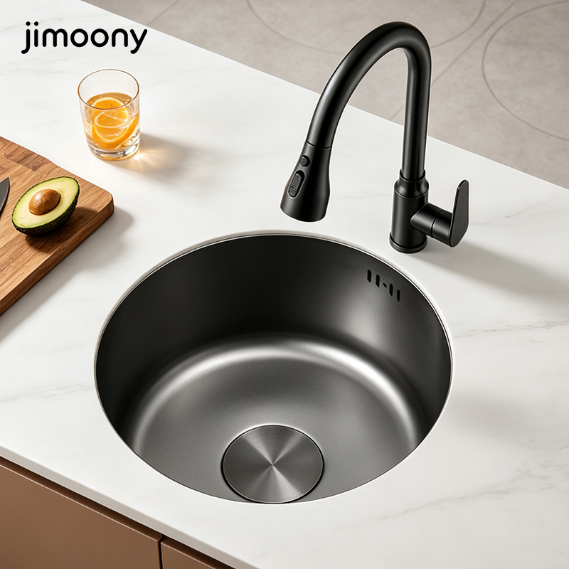 Nano Round Sink Single Bowl Small Size 304 Stainless Steel Kitchen Sink Under-Counter Balcony Bar Island Sink