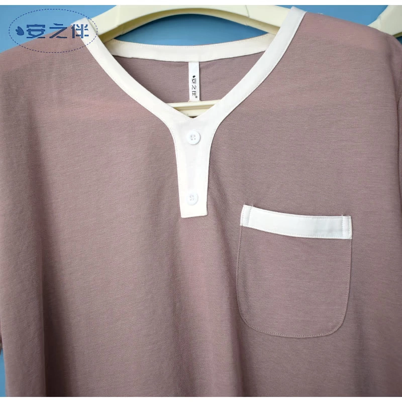 Bộ đồ ngủ Anzhiban truy cập mùa hè mới của nam giới hai mặt vải lanh giả vải lanh đánh thuê bằng vải cotton trơn ngắn tay nam phục vụ tại nhà - Cha mẹ và con