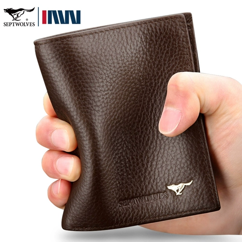 Septwolves, мужской бумажник, кожаный картхолдер, из натуральной кожи, воловья кожа