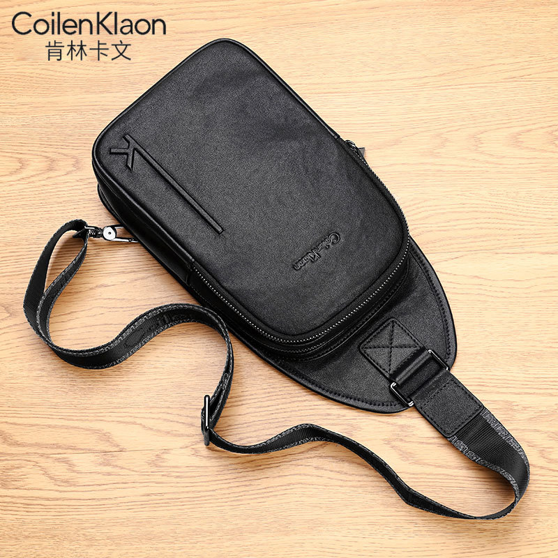 Coilen Kiaon Genuine Leather Chest Bag for Men, Genuine Leather Shoulder Bag, Cowhide Crossbody Bag, Casual Small Chest Backpack for Men