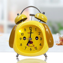 Cartoon puppy alarm clock students children timing alarm clock bedside silent night light clock clock loud bell sound wake up artifact