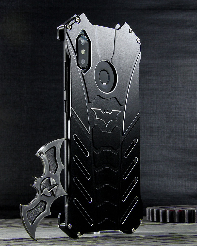 R-Just Batman Shockproof Aluminum Shell Metal Case with Custom Batarang Stent for Xiaomi Mi 8 Explorer / Xiaomi Mi 8 / Xiaomi Mi 8 SE