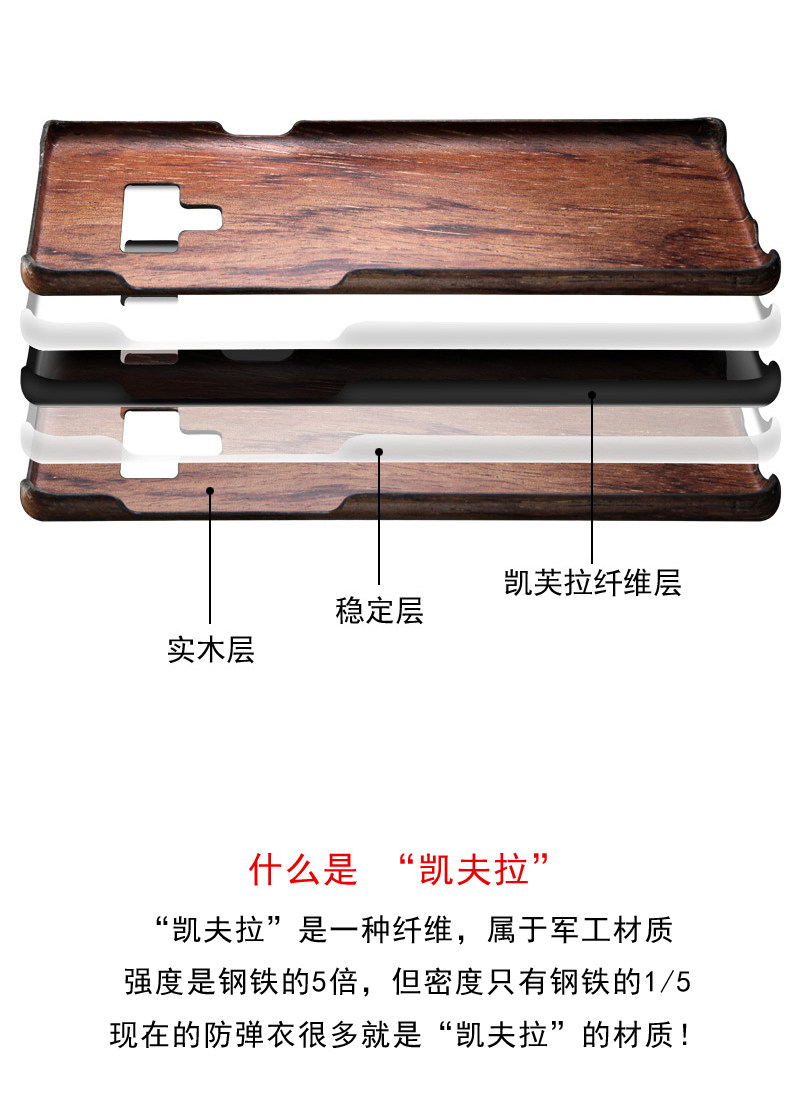 SHOWKOO Kevlar Natural Wood Ultra Slim Case Cover for Samsung Galaxy Note 9