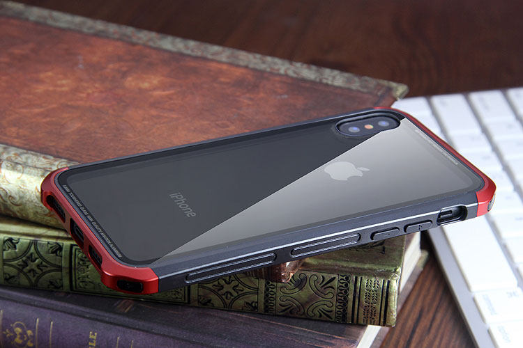 Luphie Nunchaku Airframe Metal Frame Air Barrier Tempered Glass Back Case Cover for Apple iPhone X