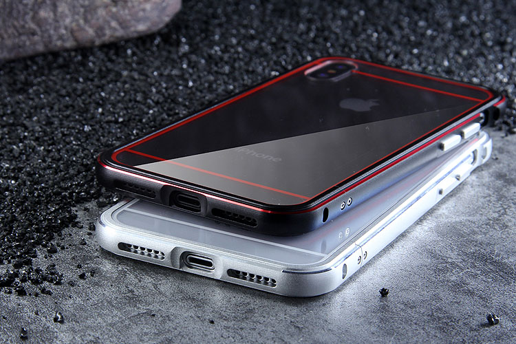 iy Bicolor Aurora Aluminum Metal Bumper Scratch Resistant Transparent PC Case Cover for Apple iPhone X