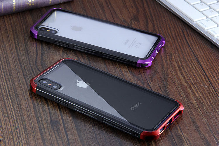 Luphie Nunchaku Airframe Metal Frame Air Barrier Tempered Glass Back Case Cover for Apple iPhone X