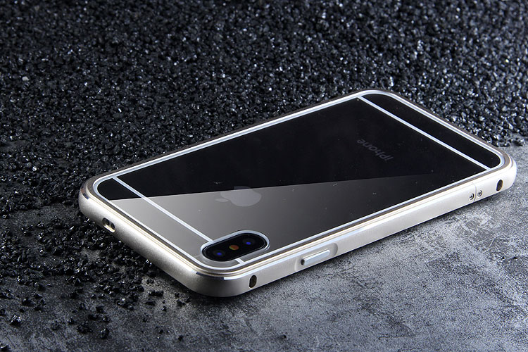 iy Bicolor Aurora Aluminum Metal Bumper Scratch Resistant Transparent PC Case Cover for Apple iPhone X