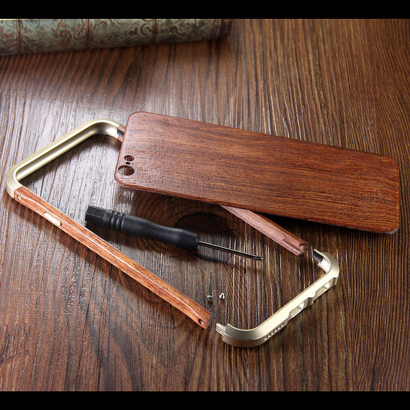 iy Rosewood Aluminum Metal Frame Wood Bumper Wooden Back Case Cover for Apple iPhone 6S Plus/6 Plus & iPhone 6S/6