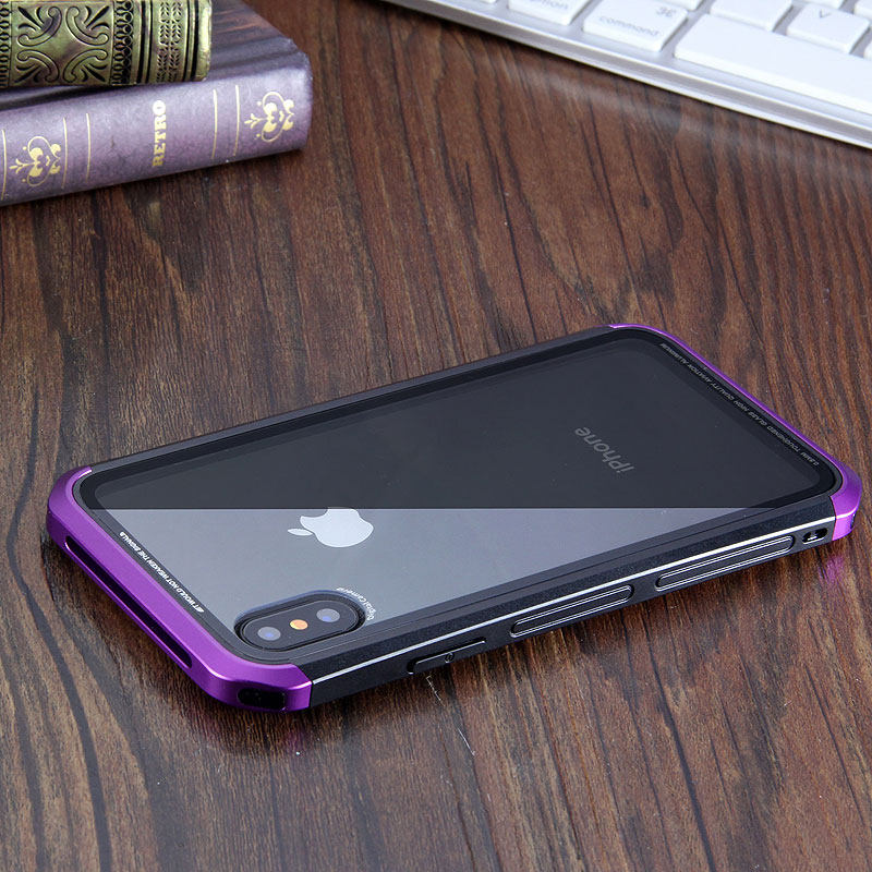 Luphie Nunchaku Airframe Metal Frame Air Barrier Tempered Glass Back Case Cover for Apple iPhone X