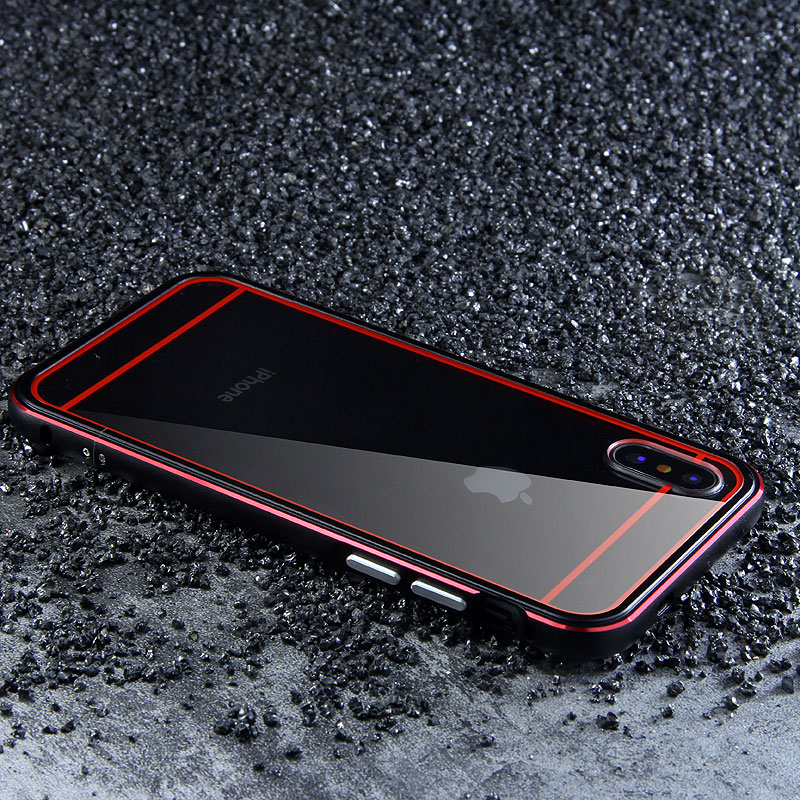 iy Bicolor Aurora Aluminum Metal Bumper Scratch Resistant Transparent PC Case Cover for Apple iPhone X