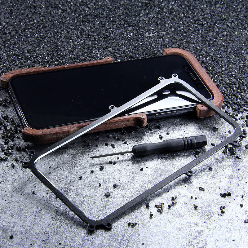R-Just IRONWOOD Light Slim Timber Aluminum Metal Wood Bumper Case Cover for Apple iPhone X