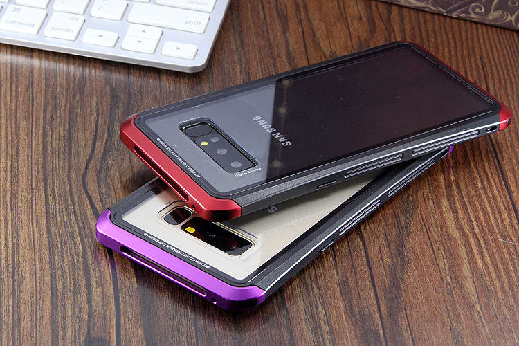 Luphie Nunchaku Airframe Metal Frame Air Barrier Tempered Glass Back Case Cover for Samsung Galaxy Note 8
