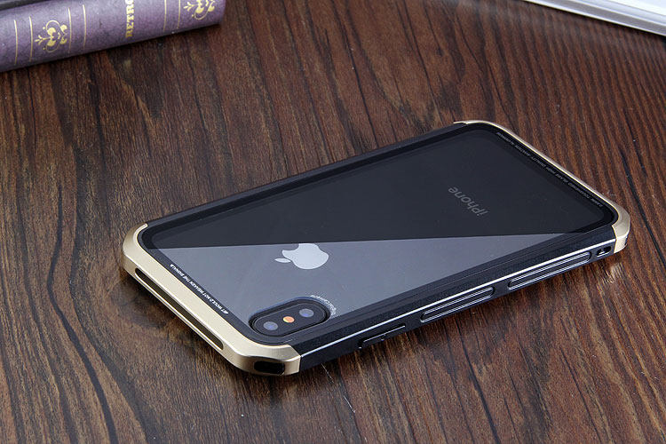Luphie Nunchaku Airframe Metal Frame Air Barrier Tempered Glass Back Case Cover for Apple iPhone X