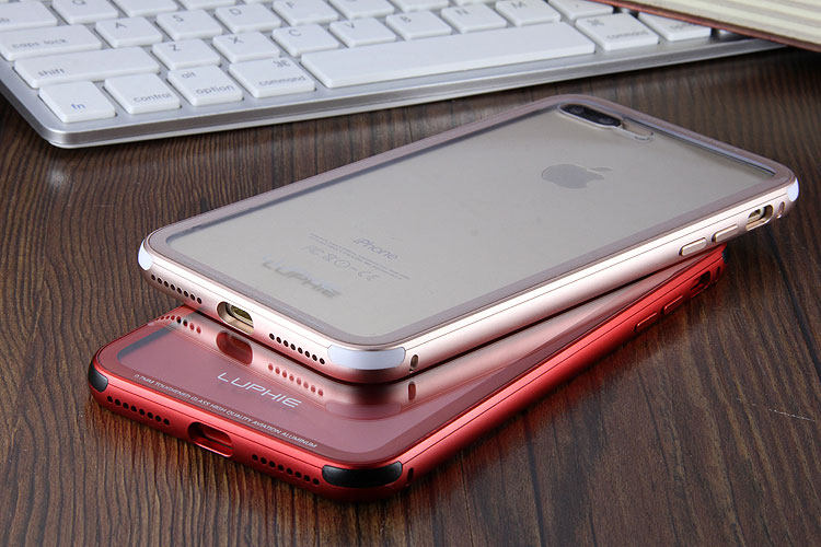 Luphie iGlass Airframe Aluminum Bumper Air Barrier Tempered Glass Back Case Cover for Apple iPhone 7 & iPhone 7 Plus