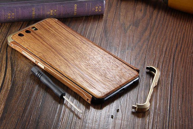 iy Rosewood Aluminum Metal Frame Wood Bumper Wooden Back Case Cover for Huawei P10 Plus & Huawei P10