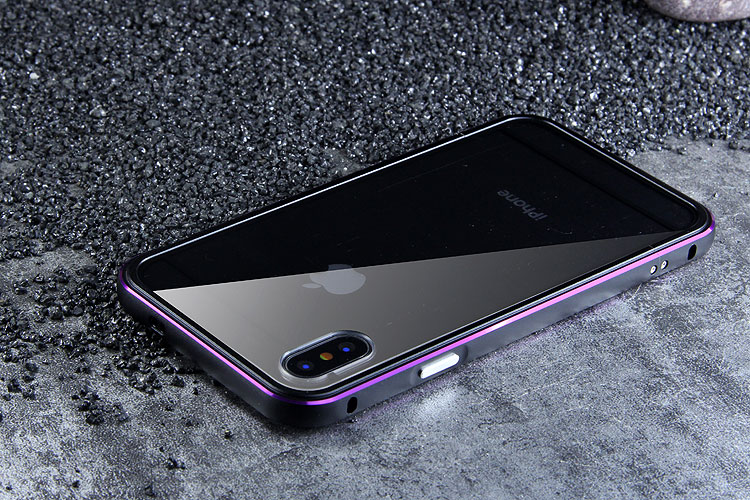 iy Bicolor Aurora Aluminum Metal Bumper Scratch Resistant Transparent PC Case Cover for Apple iPhone X