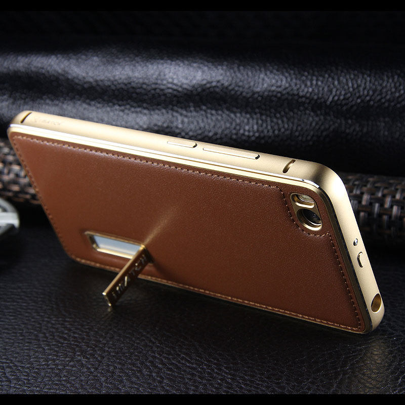 iMatch Luxury Aluminum Metal Bumper Premium Genuine Leather Back Cover Case for Xiaomi Mi 5