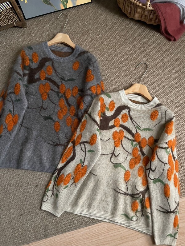 Persimmon Wishes Come True 26 Autumn/Winter New European Style Women's Towel Embroidery Crew Neck Brushed Cashmere Sweater Knitwear Persimmon Wishes Come True 26 Autumn/Winter New European Style Women's Towel Embroidery Crew Neck Brushed Cashmere Sweater Knitwear