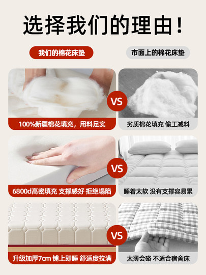Class a Xinjiang Cotton Mattress Soft Pad for Home Bedroom 180X200, Special for Rental Housing, Student Dormitory Single Tatami