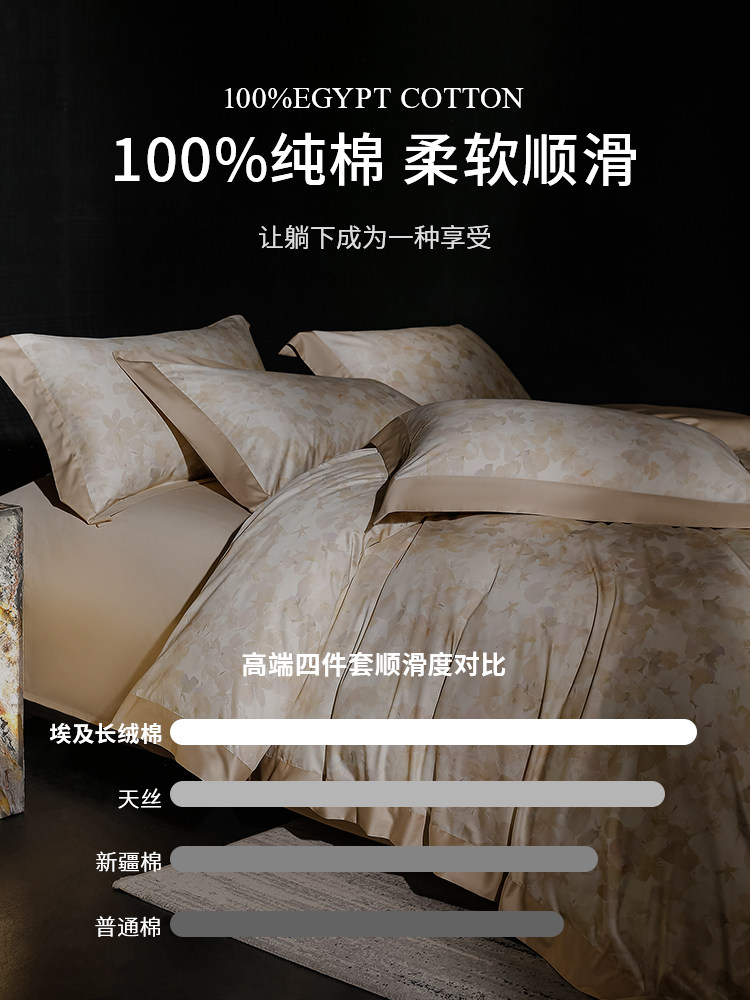 High-End 100S Egyptian Long-Staple Cotton Duvet Cover, Pure Cotton, All-Cotton, Anti-Mite Four-Piece Bedding Set, 2024 New Model, Fitted Sheet a