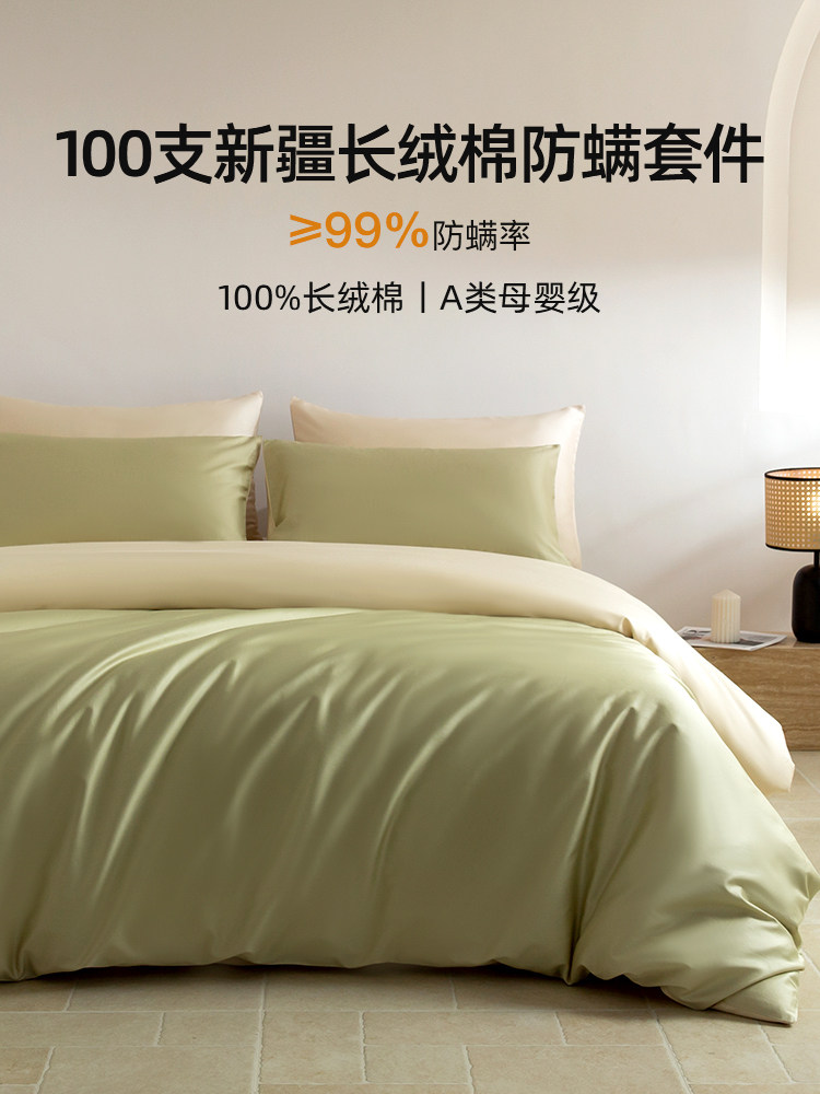 High-End 100-Count Xinjiang Long-Staple Cotton Bed Anti-Mite Four-Piece Set Pure Cotton 2025 New Cotton Bed Bed Sheets Quilt Cover a