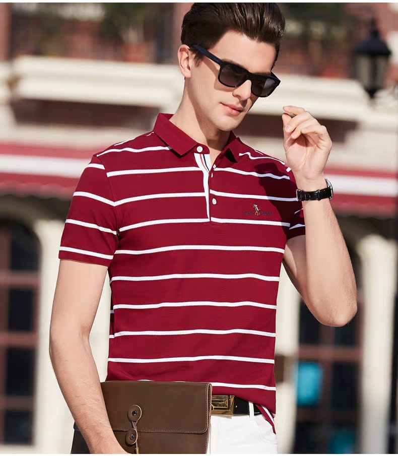 Mùa hè 2018 phong cách mới áo thun cotton ngắn tay áo thun kinh doanh bình thường Áo sơ mi cộc tay kẻ sọc cotton quần áo sọc nam t shirt golf