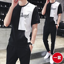 European station summer mens short-sleeved t-shirt suit 2021 new Korean version of the trend casual handsome set of clothes men