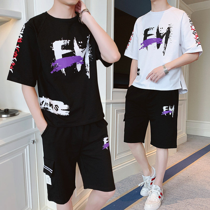 European Station Summer New Men t-shirt Current Relax Short Short Short Short Set Couple Casual Two Pieces