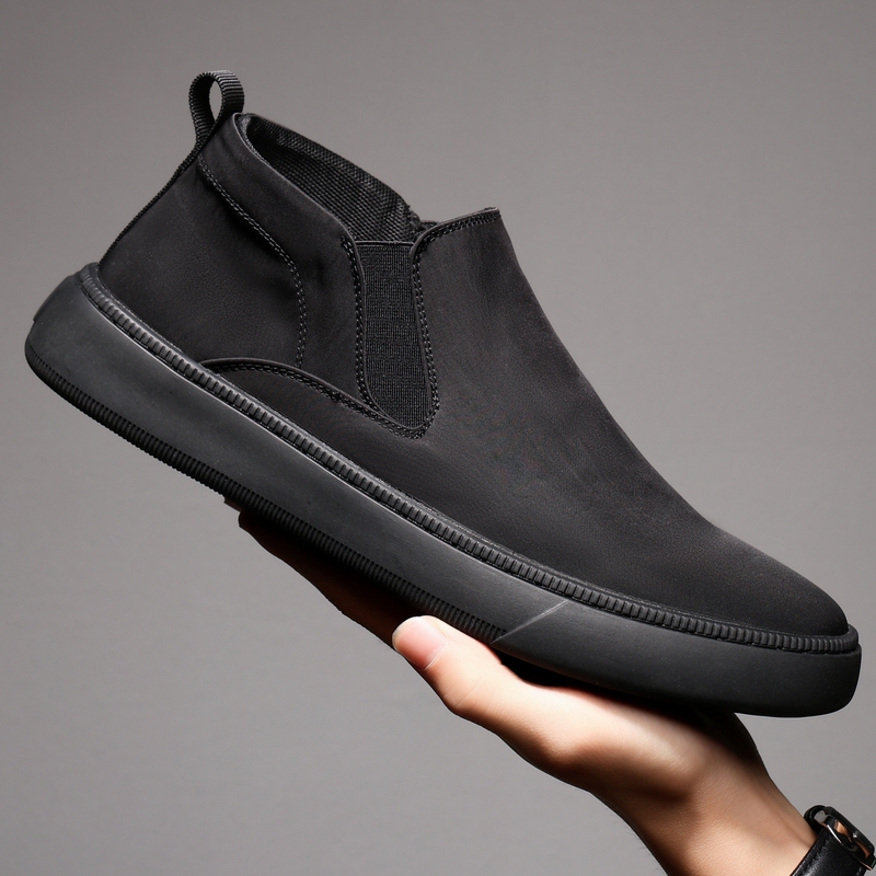 Cloth Shoes Mid-Top Chelsea Boots for Men, Winter Fabric Slip-On Men's Short Boots, Casual, Fleece-Lined, Warm and Non-Slip