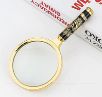 Dragon handle high-grade carved dragon enlarged mirror handheld reading book reading Jade identification magnifying glass 70MM large detachable