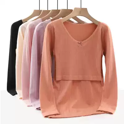 Postpartum breastfeeding autumn clothes Maternal breast-feeding clothes plus velvet hot clothes sanitary clothes long sleeves bottom clothes autumn and winter