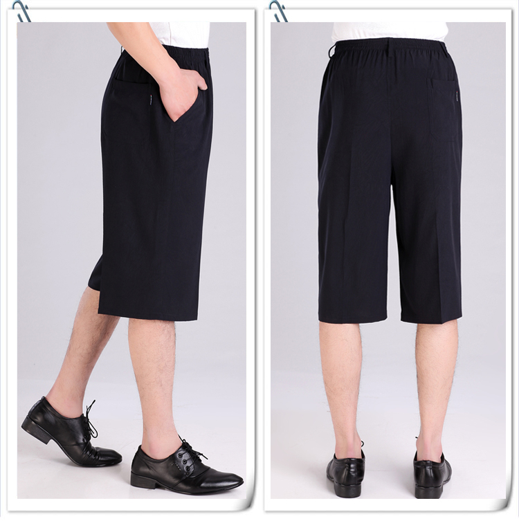 Trung niên bảy- điểm ông nội quần short nam mùa hè mỏng cha cũ 7 chân quần eo cao vành đai đàn hồi giản dị quần âu