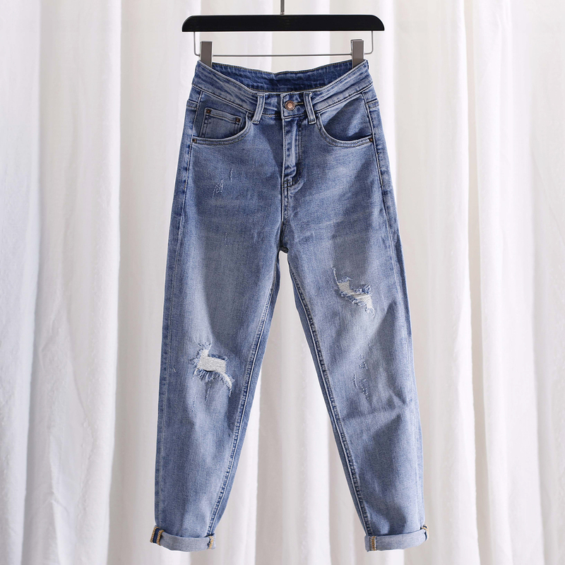 2026 Spring Plus Size Denim Harem Pants for Women, High Waist, Nine-Tenths Length, Loose Fit, Slimming, Soft Denim, Versatile for Commuting