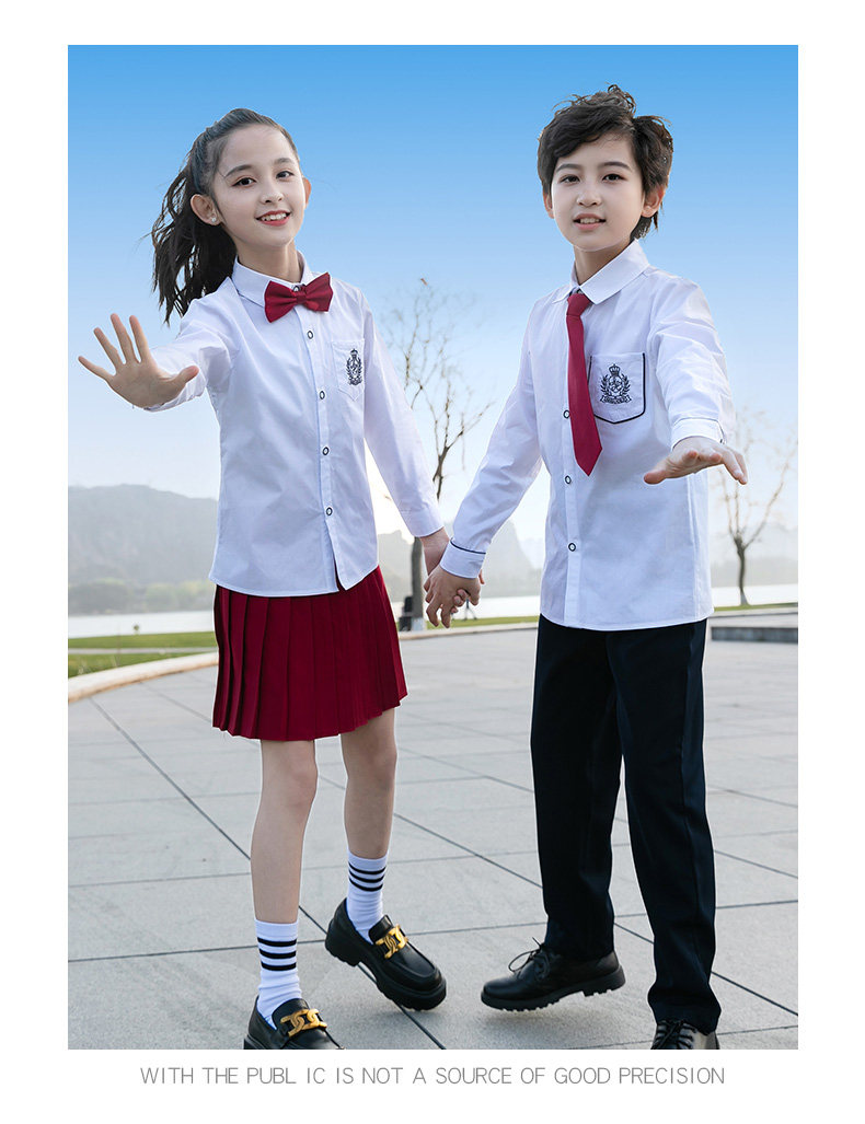 товар из китая 小学生校服春秋季班服幼儿园长袖刺绣衬衫男女童酒红色百褶裙套装