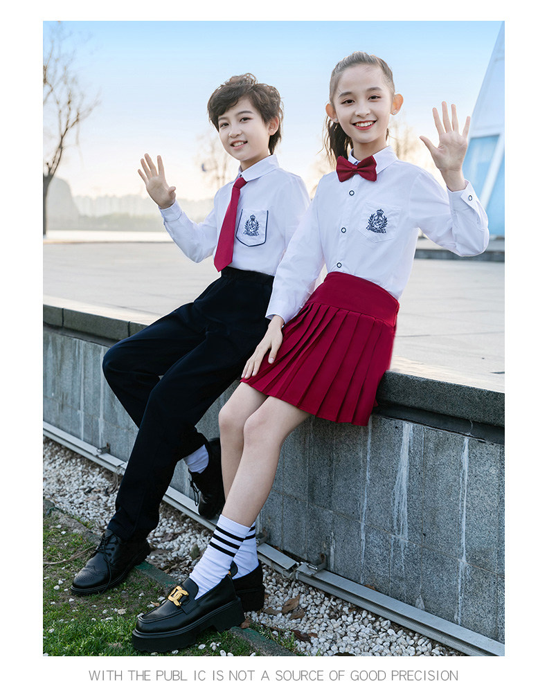 товар из китая 小学生校服春秋季班服幼儿园长袖刺绣衬衫男女童酒红色百褶裙套装