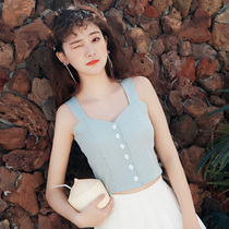 Plaid hipster Sweet Spice Girl Camel Vest Womens Summer Wear with Inner Lap