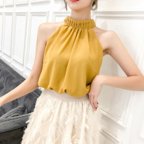 Small camisole Vest Womens inside and outside wearing fashionable sexy strapless collarbone retro heart machine chiffon neck top