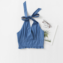 Camouflage vest women wearing tide Hyuna Net red beauty back short sexy V collar careful machine denim short coat summer