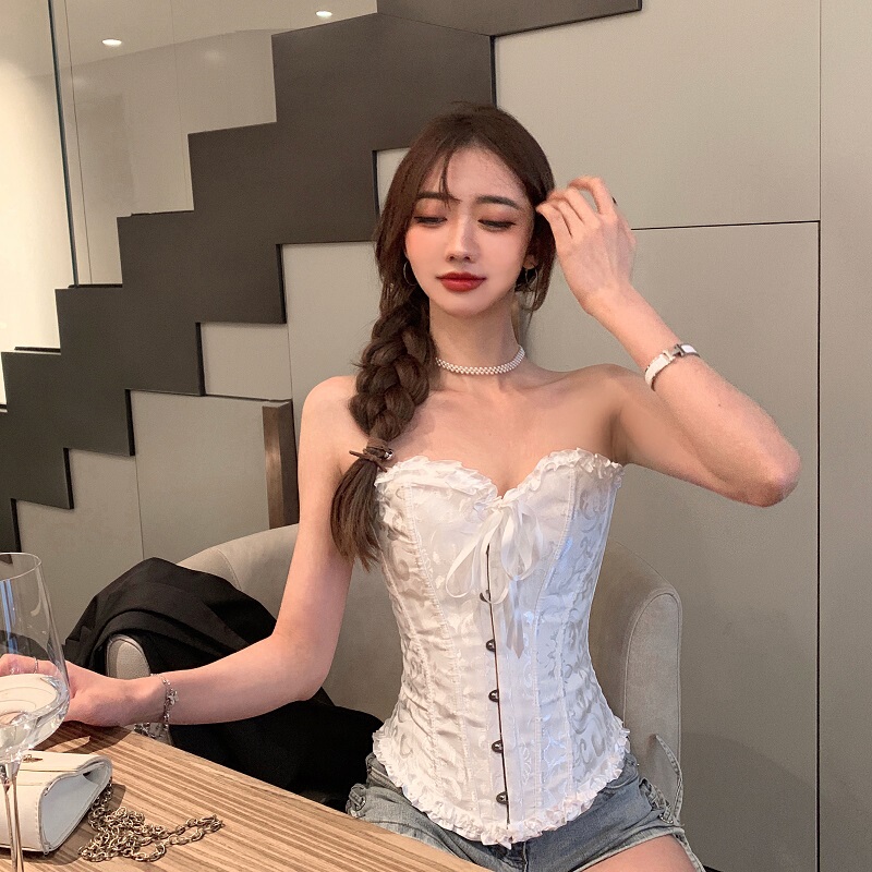 Vintage Lace Fishbone Corset Camisole Outerwear Waist-Cinching Slim-Fit Sexy Short Top with Unique Design Vintage Lace Fishbone Corset Camisole Outerwear Waist-Cinching Slim-Fit Sexy Short Top with Unique Design