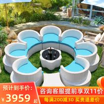 Outdoor rattan sofa chair round creative combination courtyard rest area outdoor terrace sunscreen waterproof imitation furniture