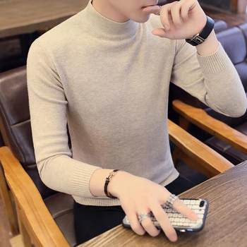 Half turtleneck sweater for men korean style trendy outer wear sweater