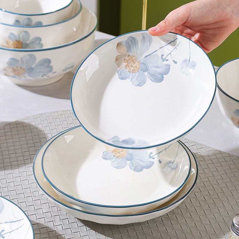 High-Quality, Aesthetically Pleasing Ceramic Dinner Plates, Household Dishware Set, High-End, High-Temperature Baked Floral Plates, Serving Dishes